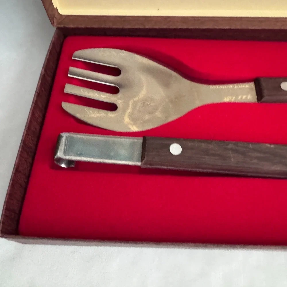 Vintage Burnco Serving Fork & Spoon = Tongs‎ Stainless Steel Japan